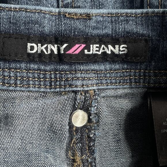 DKNY Jeans Skirt Womens 13 Blue Denim A-Line Utility Pockets Stretch Midi Patch - Picture 4 of 10